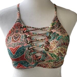 GYPSY Sand Lace Up Bikini Top XS
